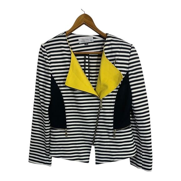Tahari Arthur S Levine Women's Full Zip Moto Jacket Black/ White Stripe Size 10 - Picture 1 of 7